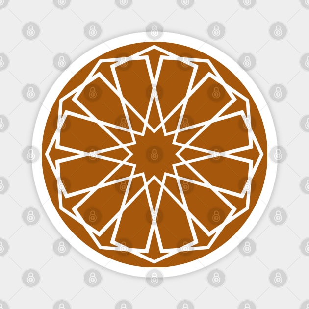 White Islamic Geometric Pattern Stars on Dark Orange Background Magnet by Tilila